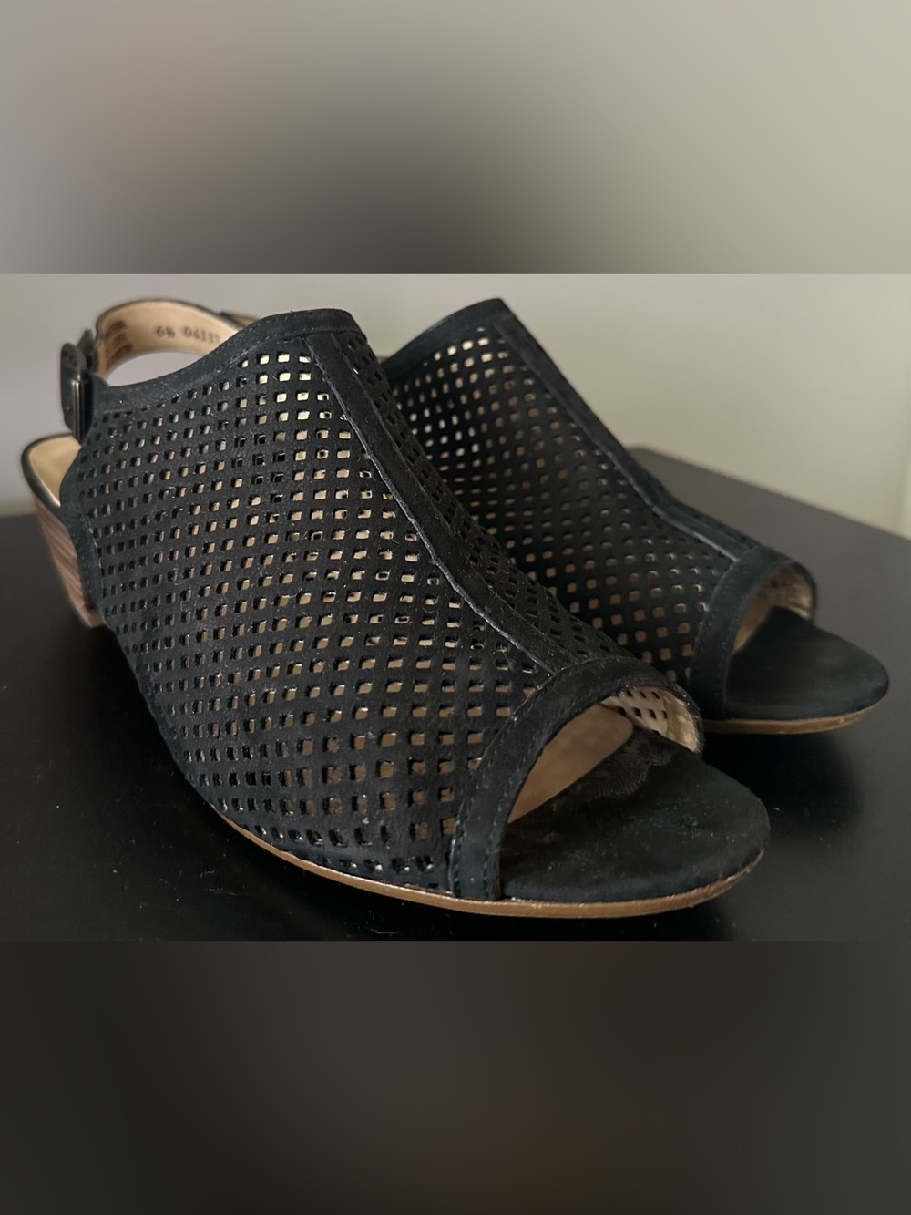 Paul Green Black Leather Peep Toe Slingback Comfort Sandals w/box Sz 9